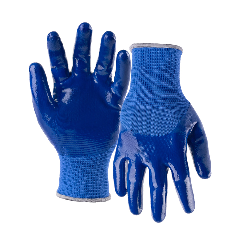 13G nylon shell nitrile smooth half coated gloves