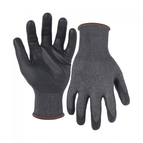 13G cut A9 nitrile sandy palm coated gloves - Tungsten/Glass Fibre