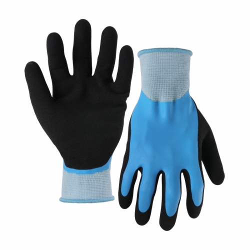 15G polyester shell latex sandy double coated gloves(fully/thumb)