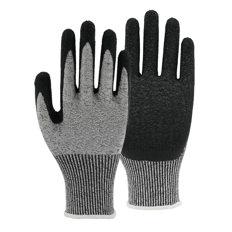 13G cut E/A5 latex crinkle palm coated gloves-Steel/Glass Fibre