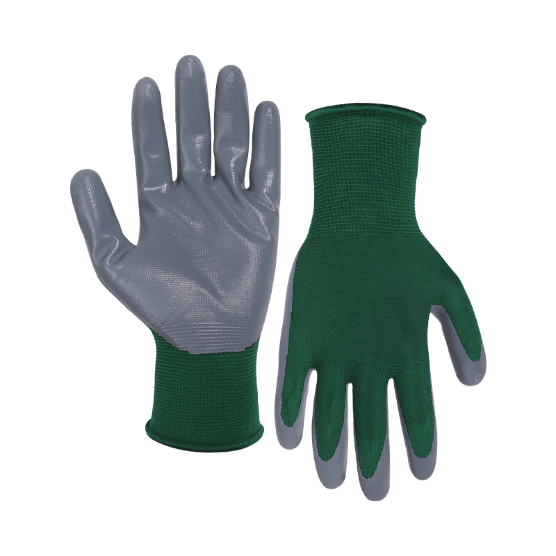 13G nylon shell nitrile smooth coated gloves