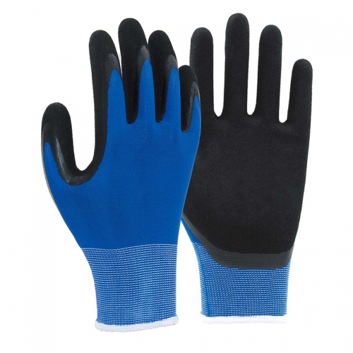 13G nylon shell latex sandy double palm coated gloves