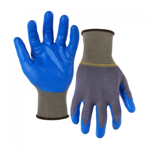 13G nylon shell nitrile foam palm coated gloves