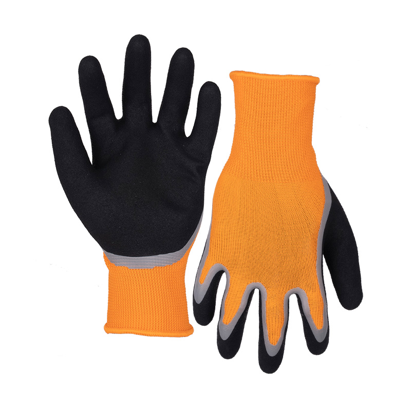 13G polyester shell latex sandy double thumb coated gloves