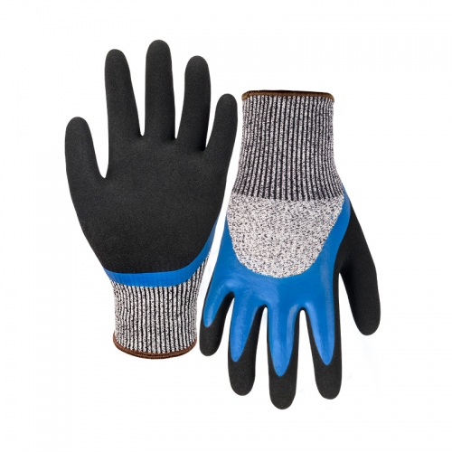 13G cut F/A6 nitrile sandy double coated gloves(half/thumb)-Steel