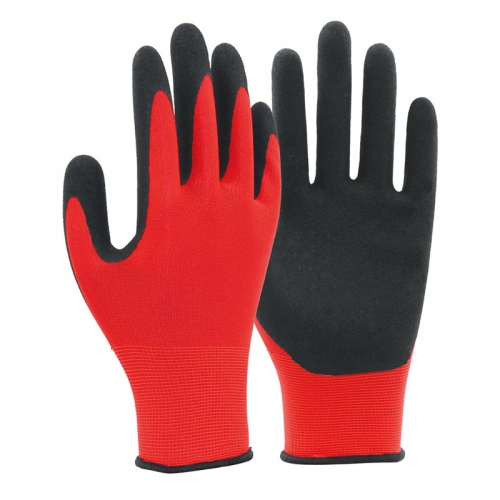 15G polyester/spandex shell latex sandy palm coated gloves