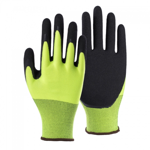 13G polyester/spandex shell latex sandy double palm coated gloves