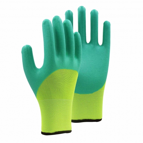 13G polyester shell latex foam half coated gloves