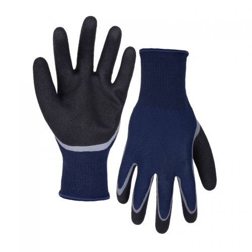 13G polyester shell latex sandy double thumb coated gloves