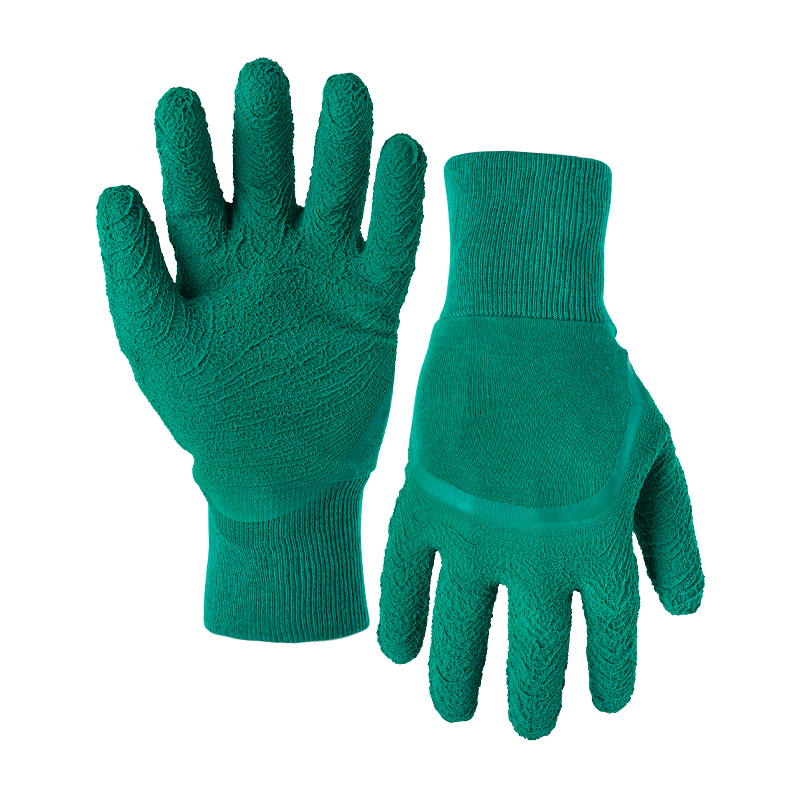 Interlock liner with latex rough crinkle half coated gloves