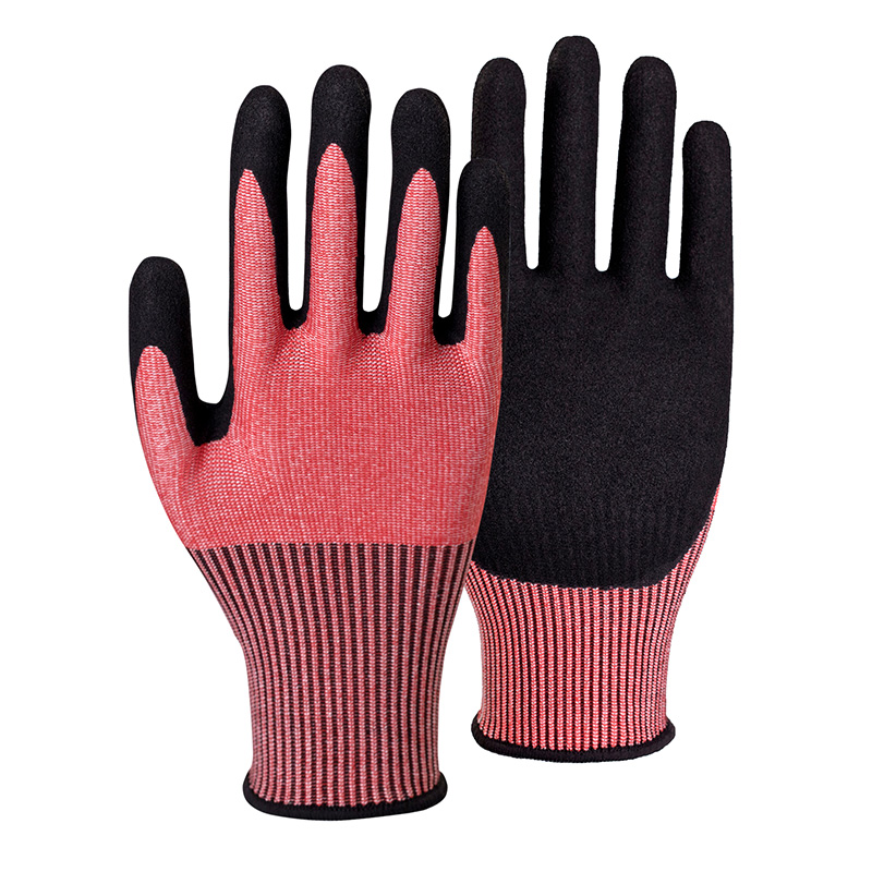 18G cut E/A5 nitrile sandy palm coated gloves-Steel