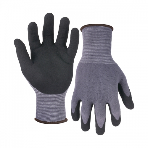 15G nylon/spandex shell nitrile sandy palm coated gloves