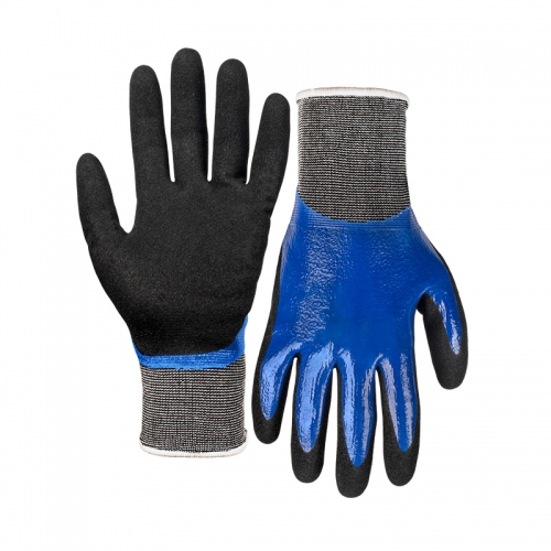 15G nylon shell nitrile sandy double coated gloves(fully/palm)