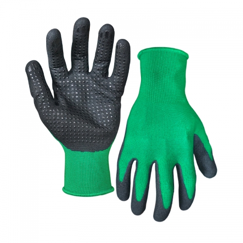 15G nylon/spandex shell nitrile sandy palm coated glove with dots