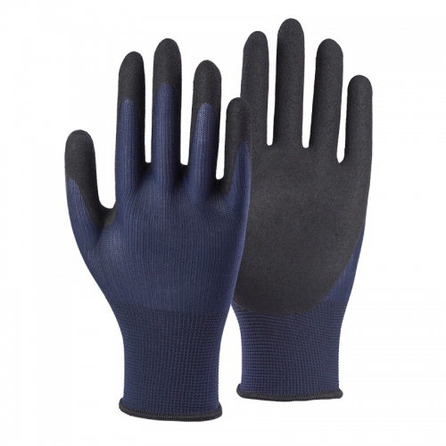 18G polyester shell latex sandy palm coated gloves