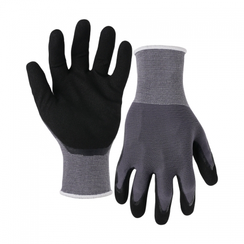 15G nylon/spandex shell nitrile sandy double palm coated gloves