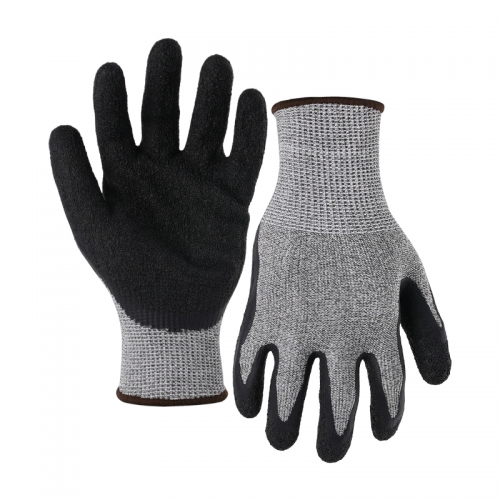 13G cut E/A5 latex crinkle palm coated gloves-Steel/Glass Fibre