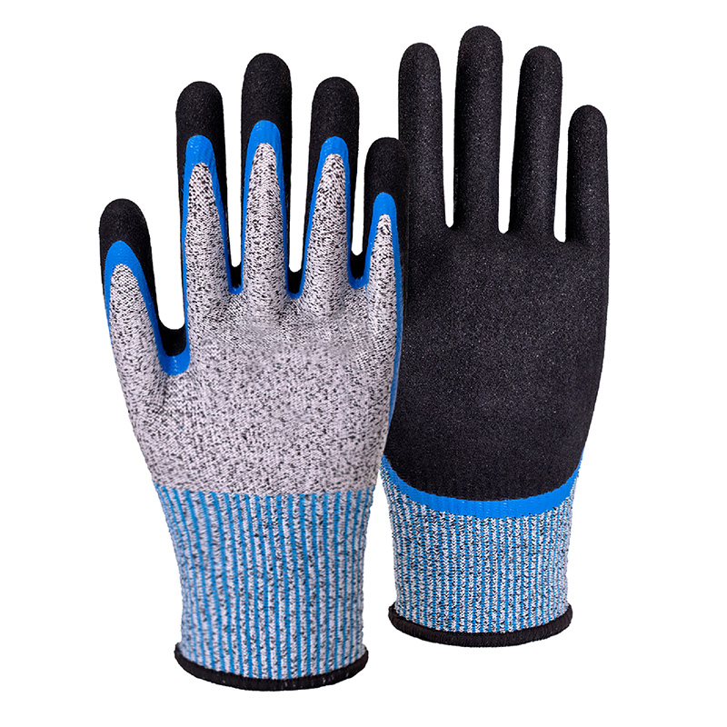 13G cut D/A4 nitrile sandy double palm coated gloves-Glass and Steel Free
