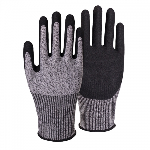 13G cut C/A3 nitrile sandy palm coated gloves-Glass Fibre