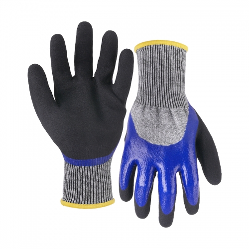13G cut D/A4 nitrile sandy double coated gloves(half/palm)-Glass Fibre