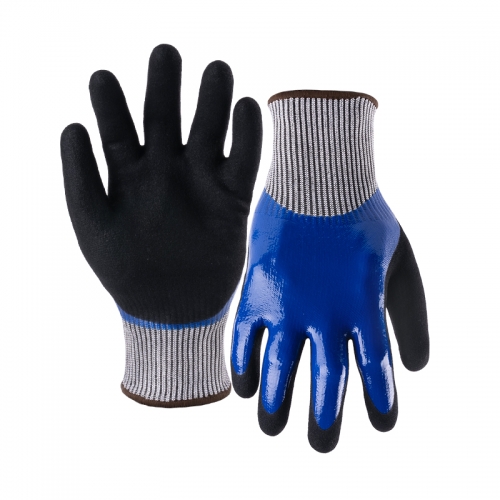 13G cut D/A4 nitrile sandy double coated gloves(fully/thumb)-Glass Fibre